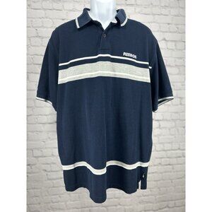 VTG Reebok Blue Gray 100% Cotton Short Sleeve Striped Collared Mens Polo Size XL